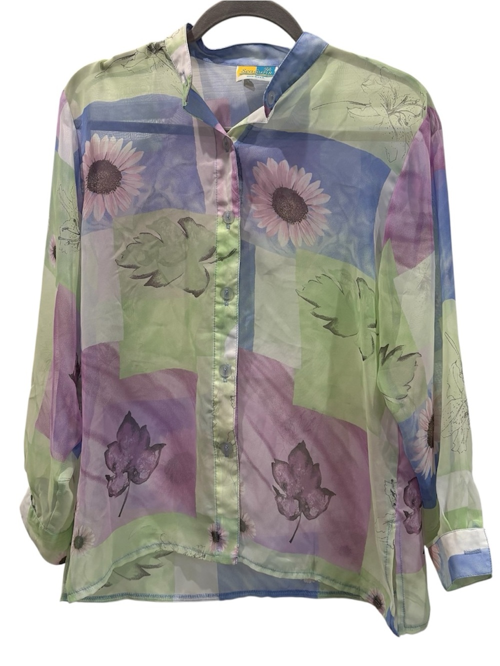 Sz S Retro Sea Suns Pastel Geometric Abstract Button Down Sheer